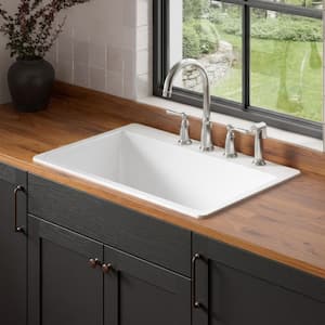 Jackson 33 in. 4-Hole Drop-In Single Bowl Crisp White Fireclay Kitchen Sink
