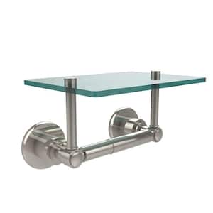 Washington Square Collection Double Post Toilet Paper Holder with Glass Shelf in Polished Nickel