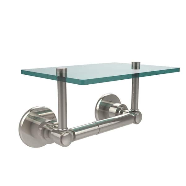 Allied Brass Washington Square Collection Double Post Toilet Paper Holder with Glass Shelf in Polished Nickel