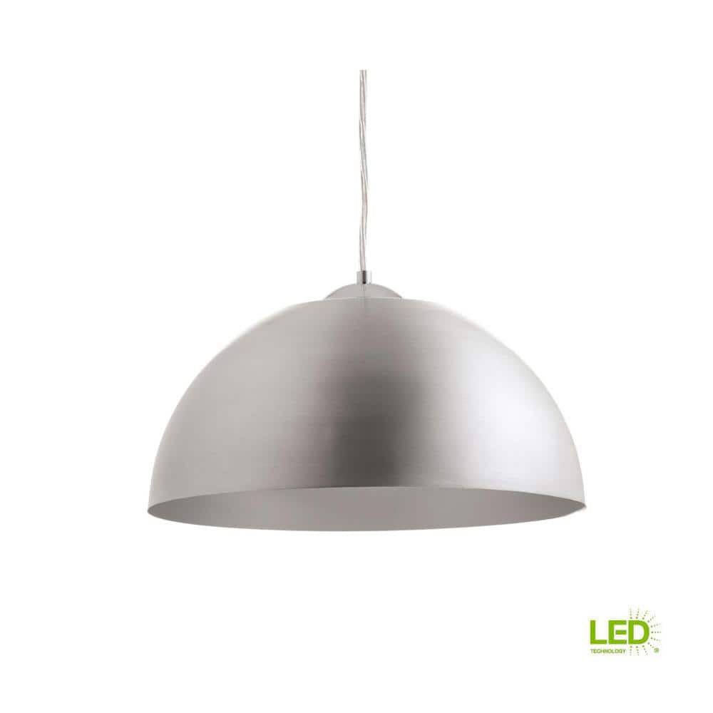 Satin Aluminum Dome LED Pendant Light with Painted Silver Interior