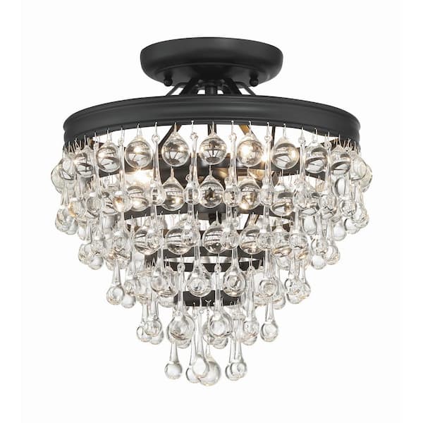 Calypso 13 in. 3-Light Matte Black Flush Mount