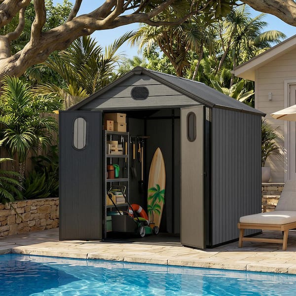 Aoodor 6.1 ft. x 7.5 ft. Outdoor Resin Gambrel Roof Storage Shed