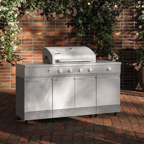 Fresno 5-Burner LP Stainless Steel Plus Carbon Wood Island Grill
