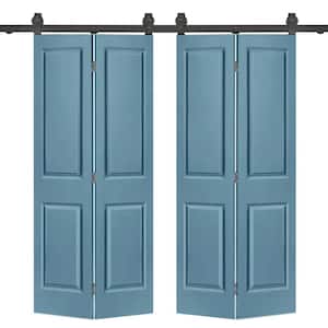 48 in. x 80 in. 2 Panel Dignity Blue Painted MDF Composite Double Bi-Fold Barn Door with Sliding Hardware Kit