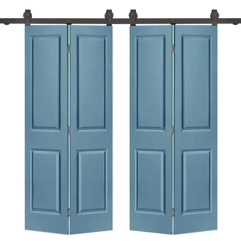 Dignity Blue MDF Double Bi-Fold Barn Doors with Black Hardware