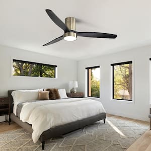 52 in. Indoor Flush Mount Ceiling Fan with 3 Solid Wood Blades Remote Control Reversible DC Motor with LED Light