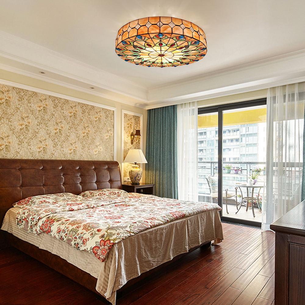 OUKANING 23 in. 1-Light Elegant Retro Indoor Colorful Stained