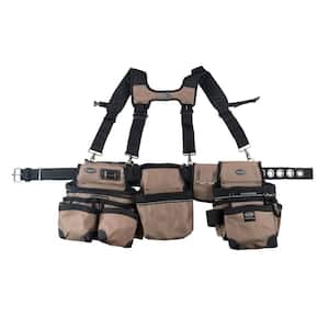 BUCKET BOSS 3-Bag Mullet Buster Adjustable Tool Belt with Suspenders  Suspension Rig with 29-Pockets in Grey 55135 - The Home Depot