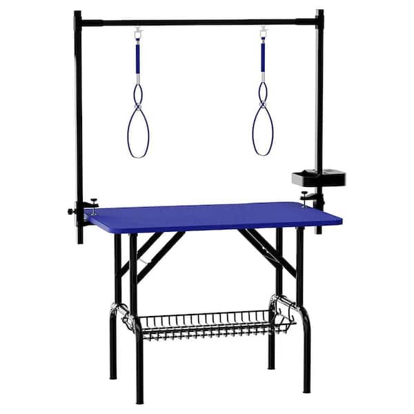 Blue 36 in. Large Dog Grooming Table, Adjustable Cat Drying Desktop with Arms, Nooses