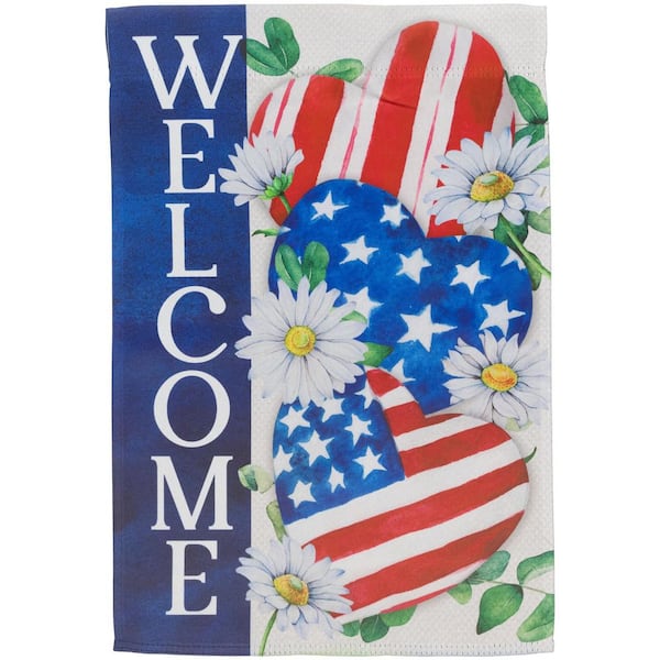 Stars and Stripes Hearts "Welcome" Americana Outdoor Garden Flag-18 in. x 12.5 in.
