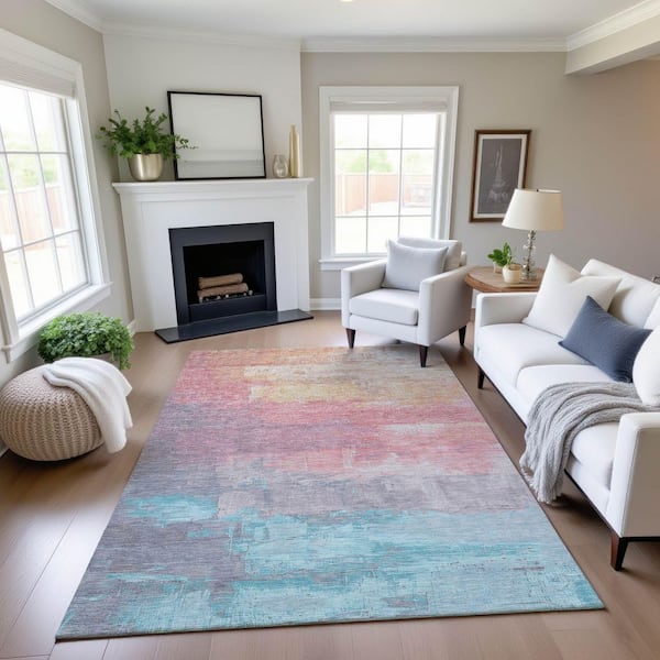 Mayfield Premium Machine Washable Abstract AMF1473 Salmon 8 ft. x 10 ft. Area Rug