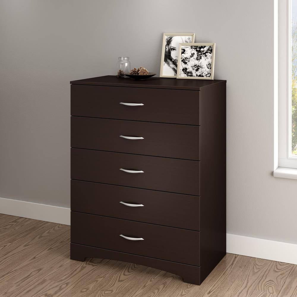Chocolate 5-Drawer Dresser with Soft Close Drawer