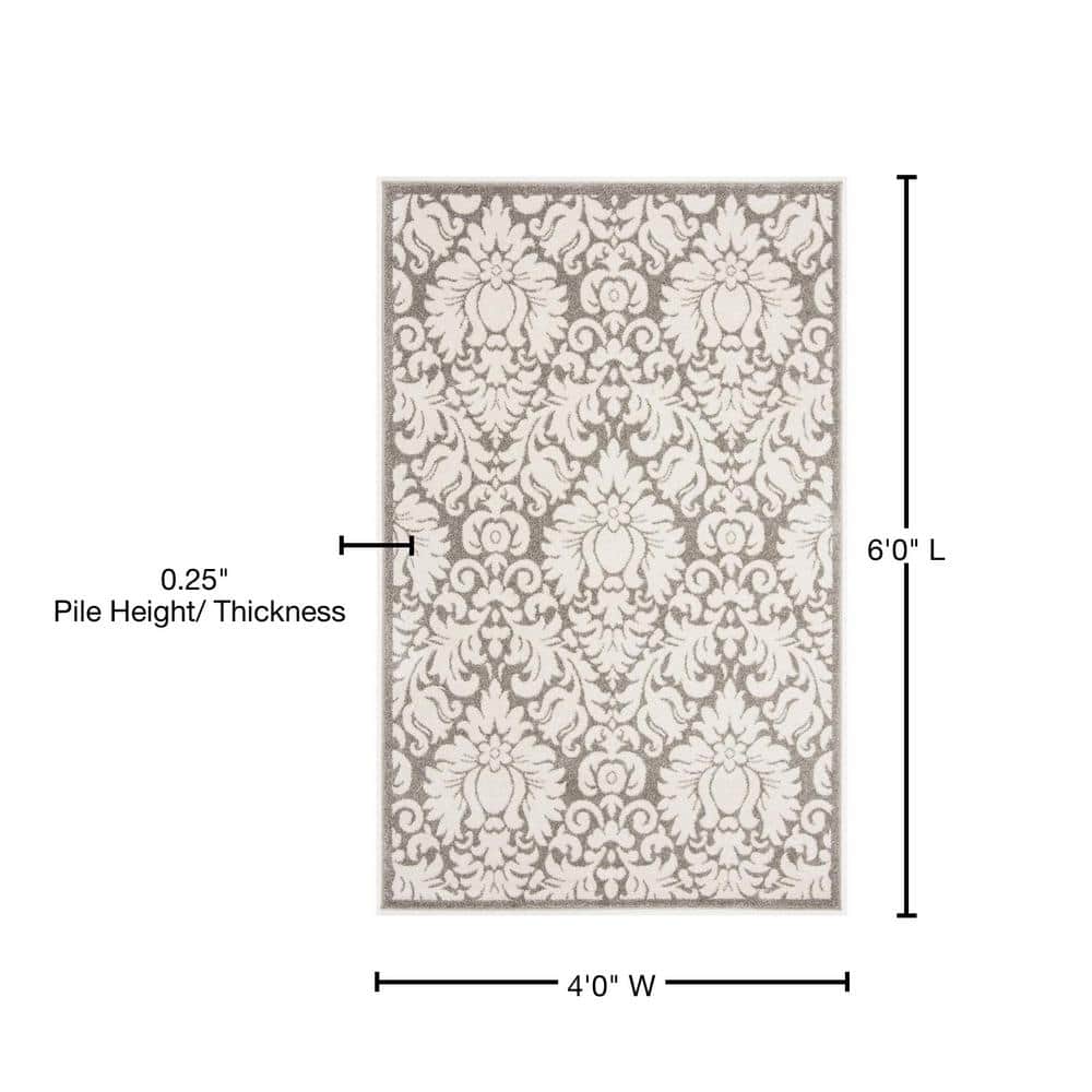 Reversible Gray Floral Easy-Care Synthetic Area Rug, 4' x 6'