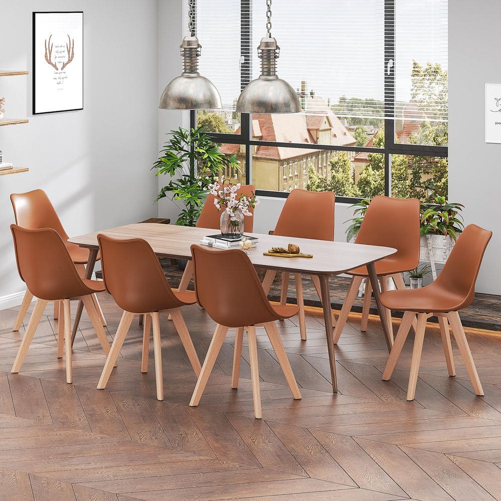 Modern Dining Chairs (Set of 8) Mid Century Plastic Shell Side Chair with Solid Wood Legs Brown Kitchen Chairs Set price history on PriceWatchPro