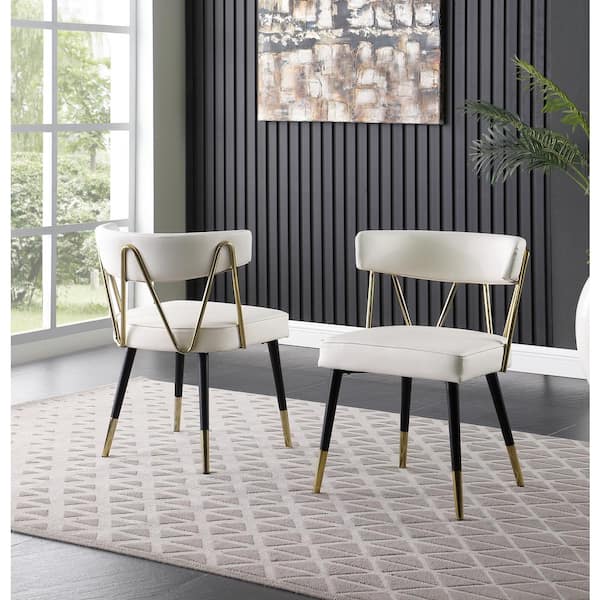 Aireys Ivory Faux Leather Armless Chair with Gold Accents (Set of 2)