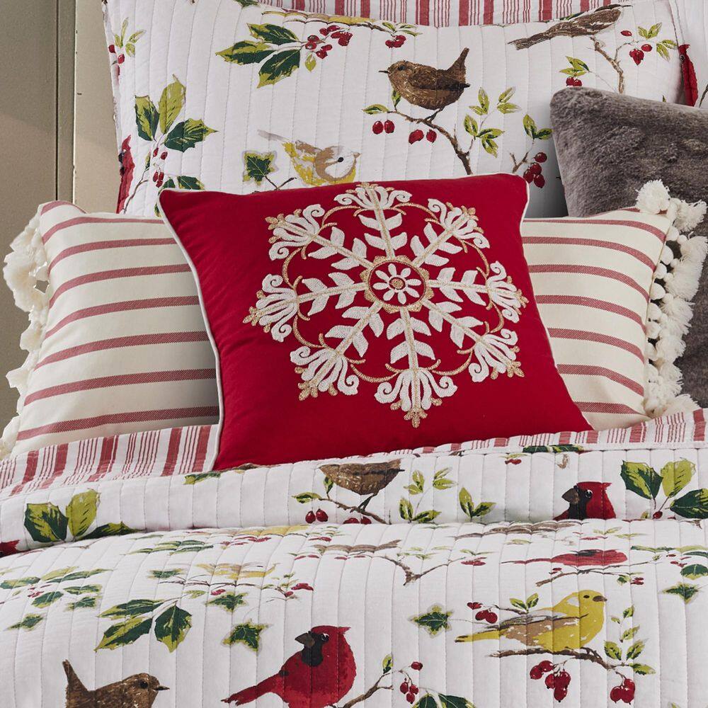 Red and White Cotton Stripe Tassel Pillow 14x30