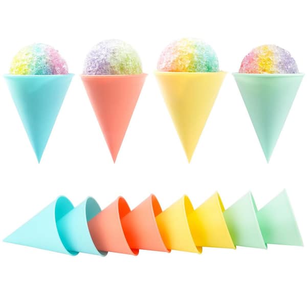4 fl. oz. Colorful Plastic Reusable Snow Cone Cups, Dishwasher Safe, Anti-Spill Design for Summer Parties (Set of 8)