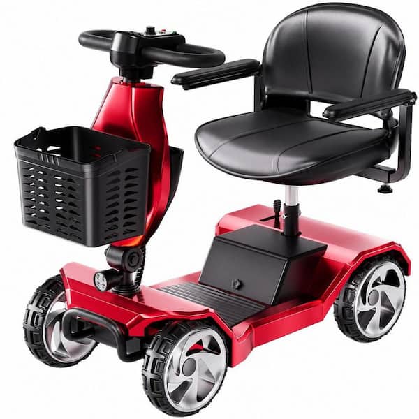 Foldable 4 Wheel Electric Mobility Scooters for Seniors and Adults, Lightweight Red Powered Motorized Scooter