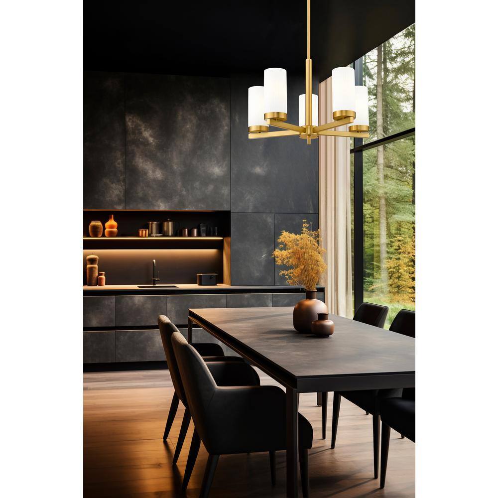 Gold 5-Light Mini Chandelier with Frosted Glass Shades