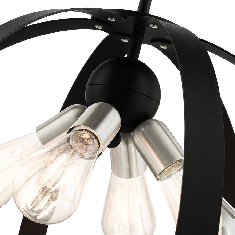 Textured Black Glass and Metal 4-Light Pendant Chandelier