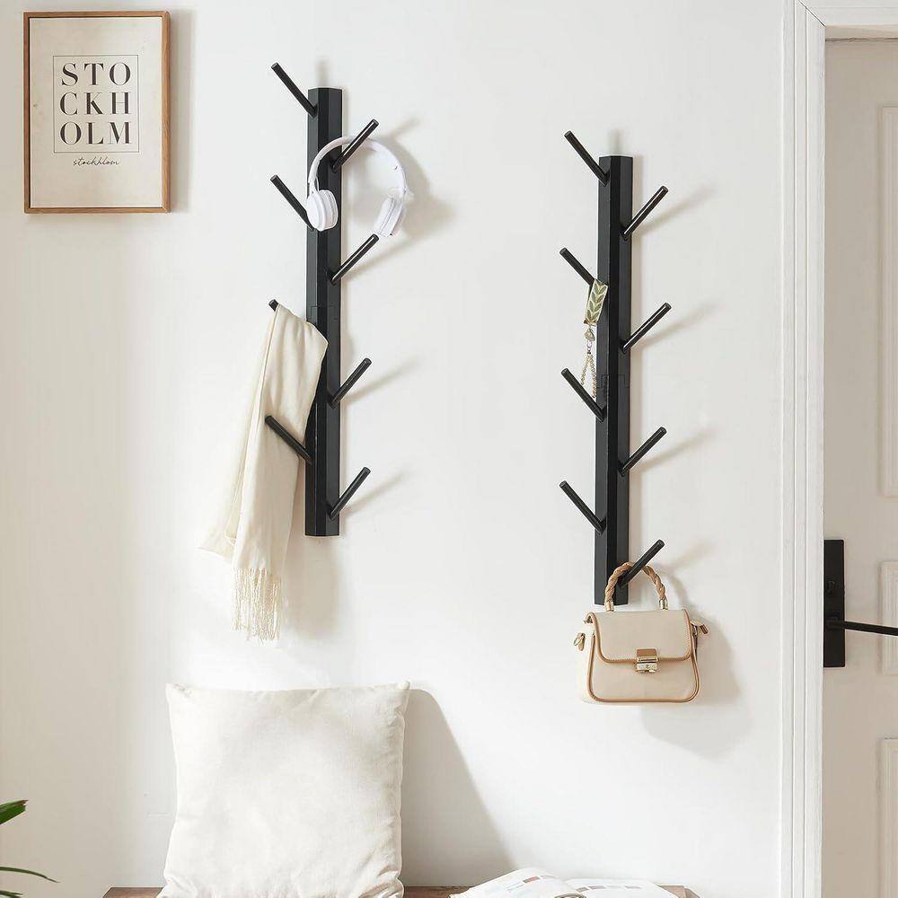 Black Coat Rack Vertical Wall Mount, Bamboo Coats Hooks Clothes