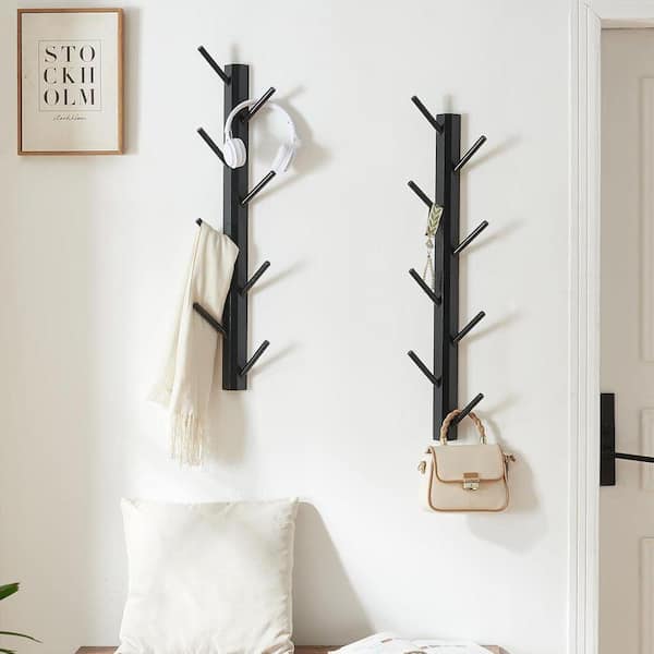 Black Coat Rack Vertical Wall Mount, Bamboo Coats Hooks Clothes