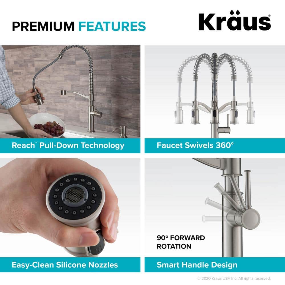 Sellette Spot Free Stainless Steel Pull-Down Kitchen Faucet with Soap Dispenser