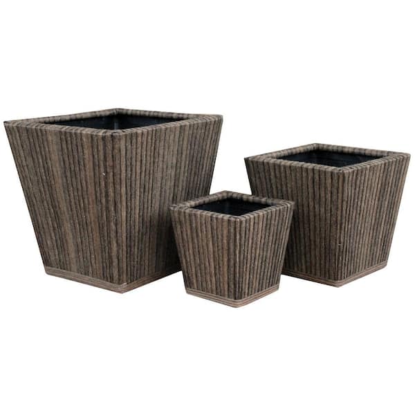 Pride Garden Products Vimini Collection Marsh Square Brown-Wash Vinyl Planters (Set of 3)