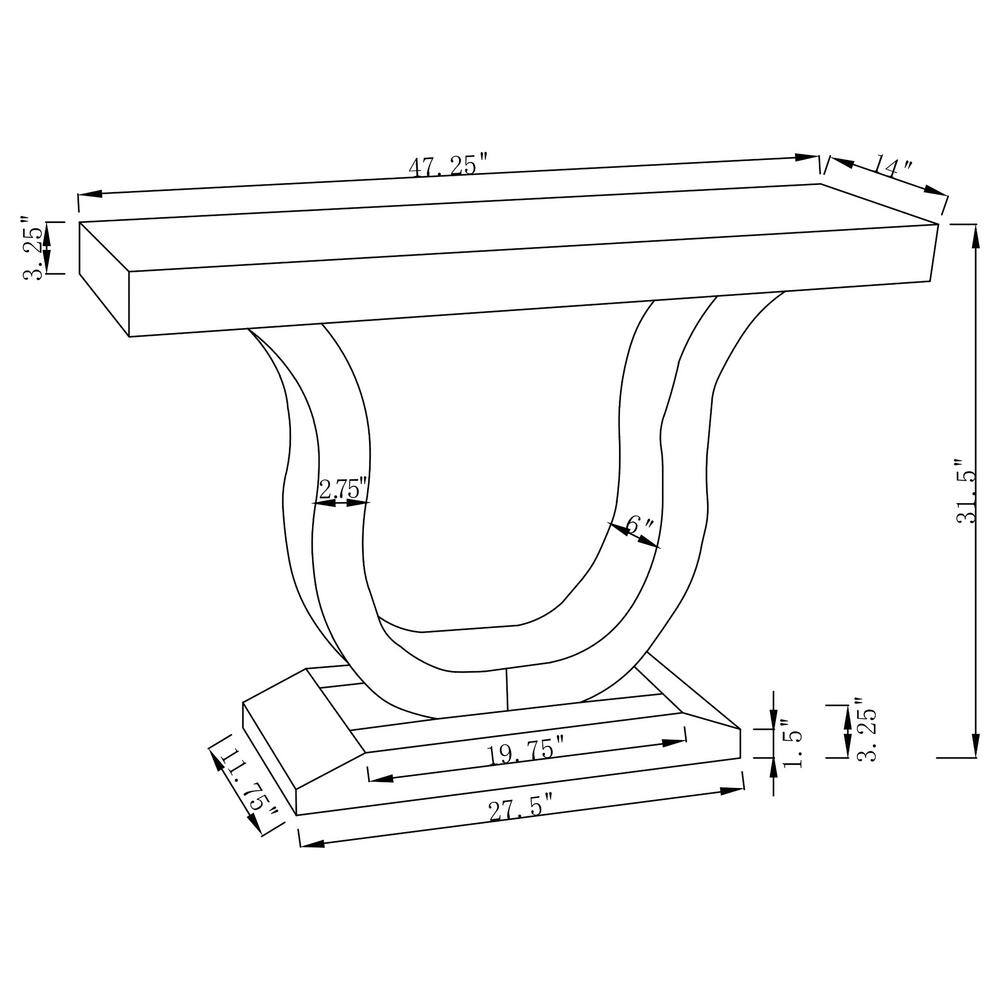 Sleek Silver U-Shaped Metal and Glass Console Table with Mirror Finish