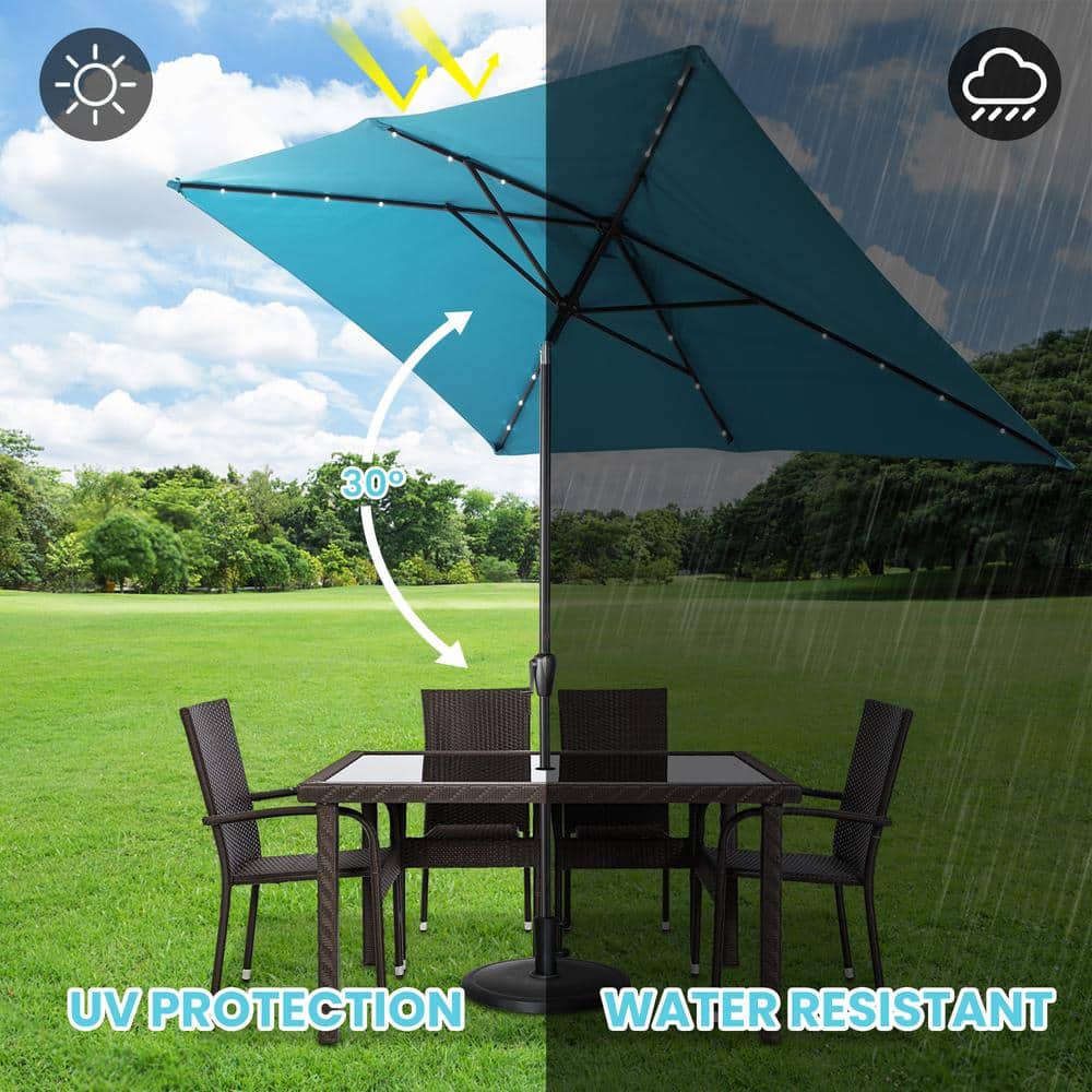 Teal Rectangular Solar LED Patio Umbrella with Steel Frame