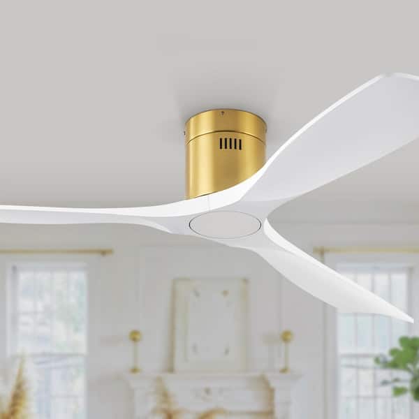 HINNIXY 52 in. Indoor/Outdoor White Gold Flush Mount Ceiling Fan 3 Fan Blades with Remote Control