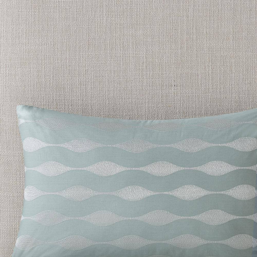 Maya Bay Seafoam Blue Embroidered Cotton Oblong Pillow