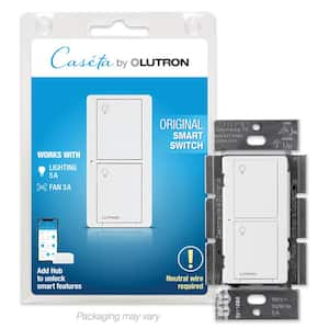 Caseta Smart Switch for All Bulb Types or Fans, 6A, Neutral Wire Required, White (PD-6ANS-WH)