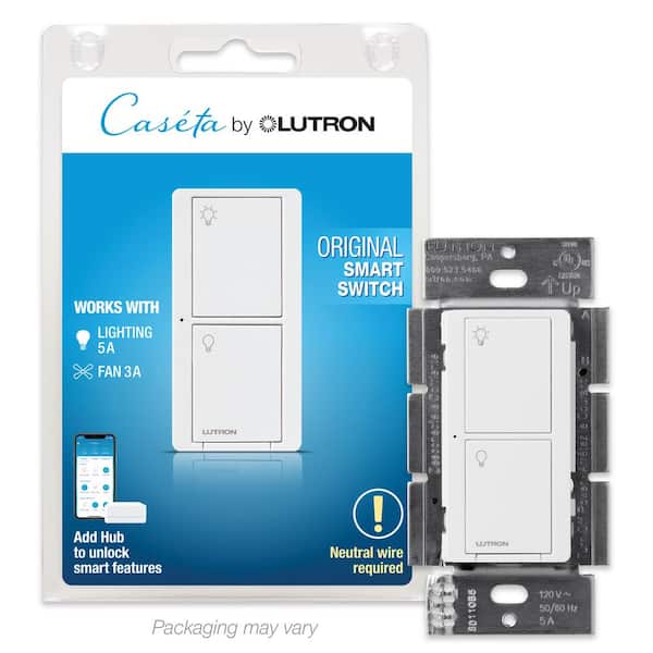 Lutron Caseta Smart Switch for All Bulb Types or Fans, 5A, Neutral Wire Required, White (PD-6ANS-WH)