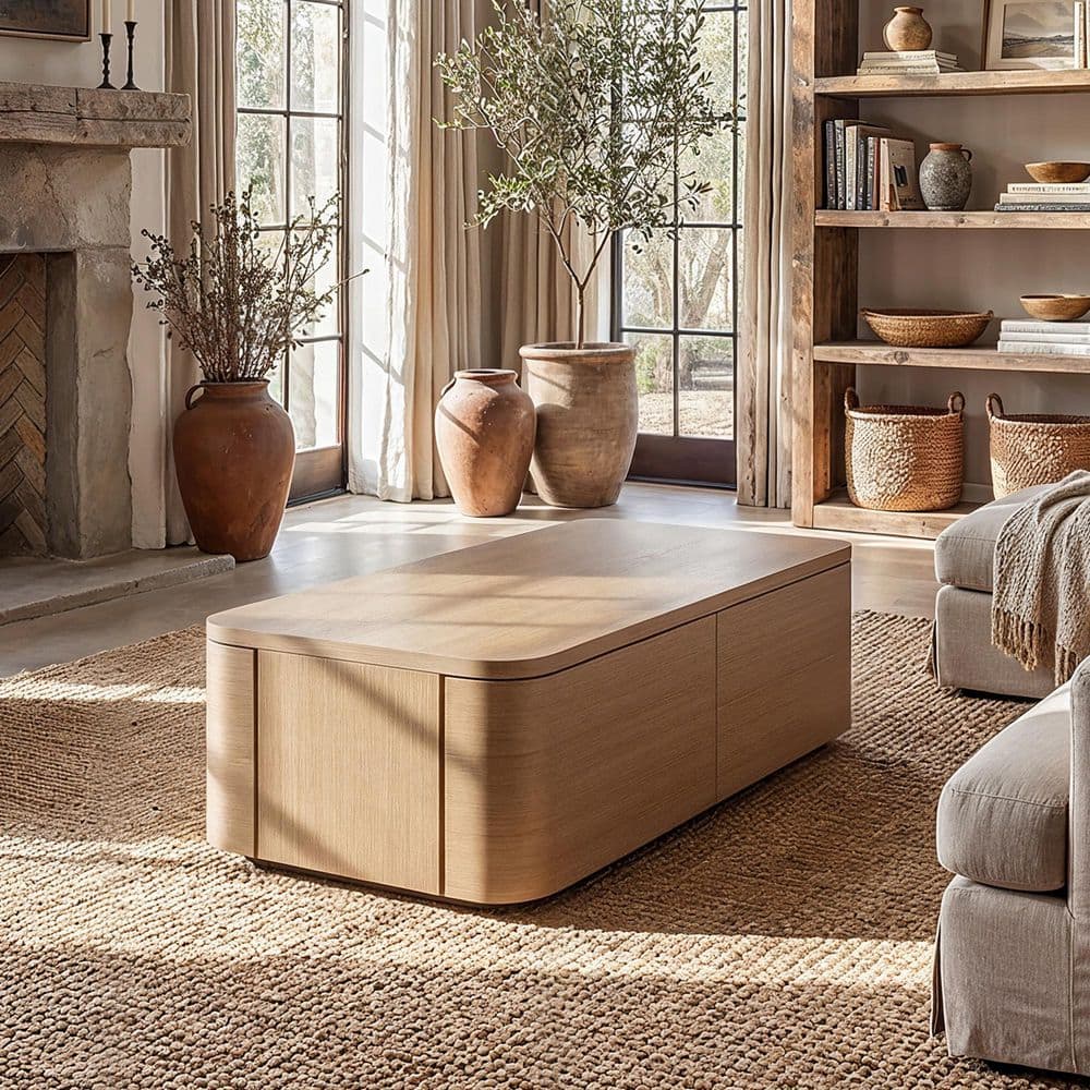 Homsee Natural Wood 4-Drawer 55 in. Chest of Drawers Coffee Table