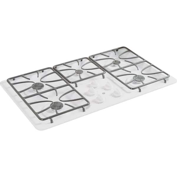 GE 36 in. Gas Cooktop in White on White with 5 Burners including Precise Simmer Burner
