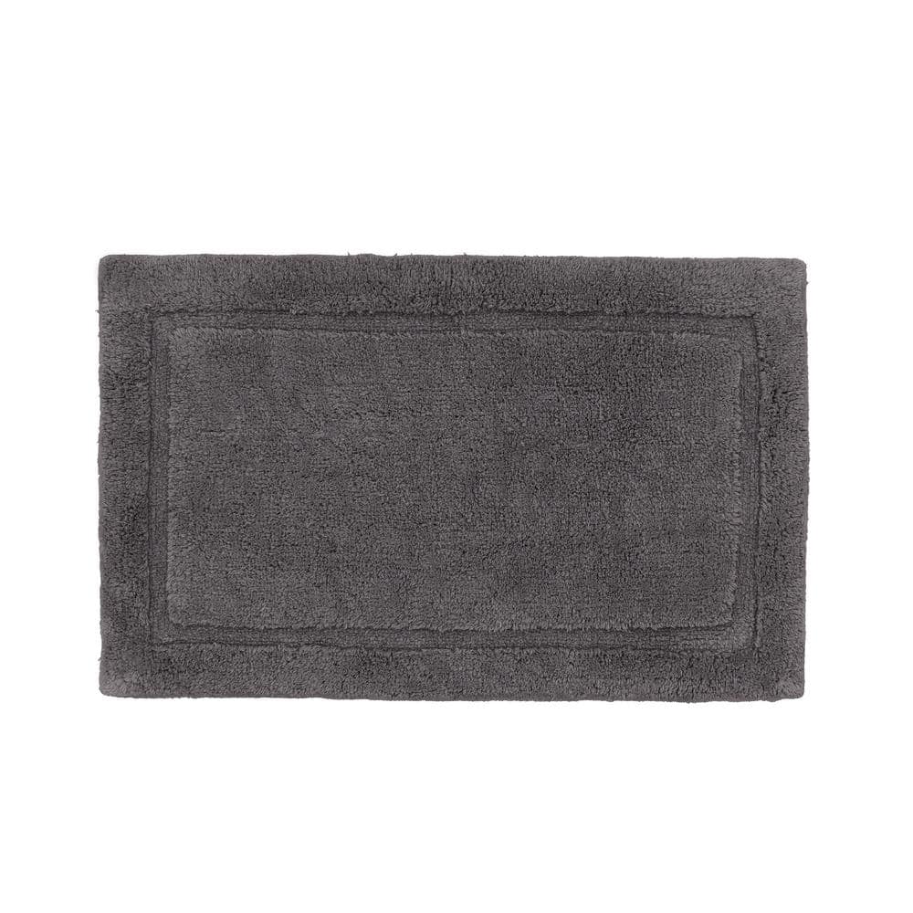 Lydia Border Dark Gray 20 in. x 32 in. Cotton Plush Bath Mat