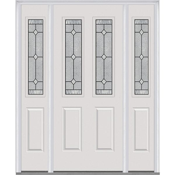 MMI Door 60 in. x 80 in. Carrollton Right-Hand 2-Lite Decorative Painted Fiberglass Smooth Prehung Front Door with Sidelites
