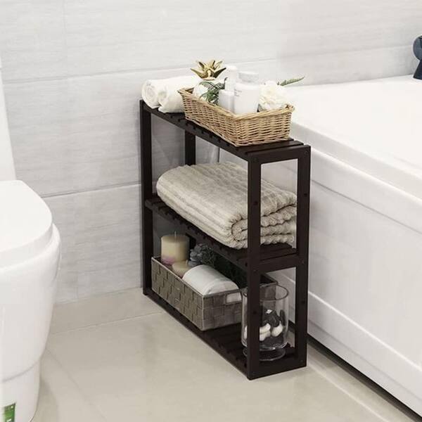 Dyiom 16 in. W 16 in. H x 5.9 in. D Bamboo Square Bathroom Organizer Shelves Adjustable 3-Tiers Floating Shelf in Golden