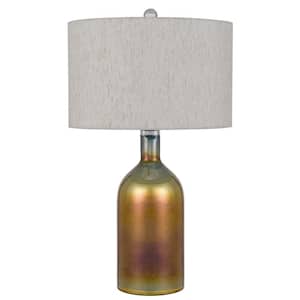 28 in. Gold Glass Table Lamp with Gray Drum Shade