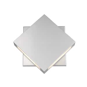 Quadrate 11 in. Silver Chrome Outdoor Hardwired Lantern Wall Sconce with Integrated LED