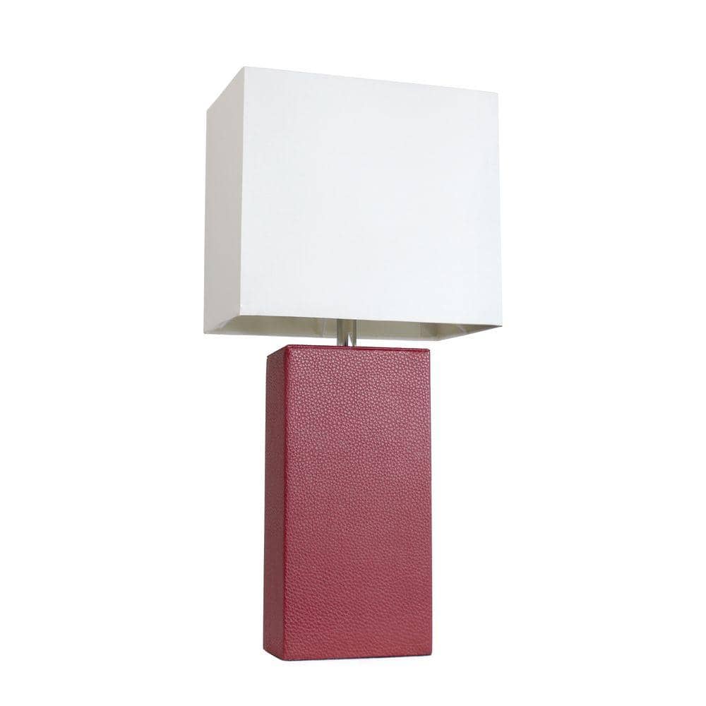 Modern Red Leather Table Lamp with White Fabric Shade