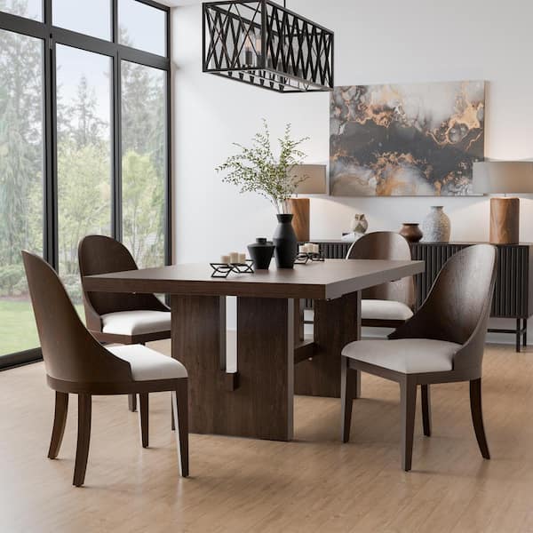 Furniture of America Joshi Modern 5-Piece Rectangle Dark Walnut Wood Top Dining Set (Seats 4) With Extendable Leaf