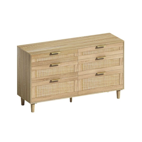 15.75 in. W x 51.18 in. D x 29.53 in. H Natural MDF Plus Metal Freestanding Linen Cabinet with 6-Drawer Dresser