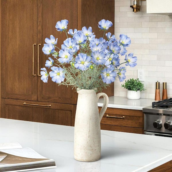 LIVING LUXURY 24 in. Blue Artificial Cosmos Flower Stem Spray (Set