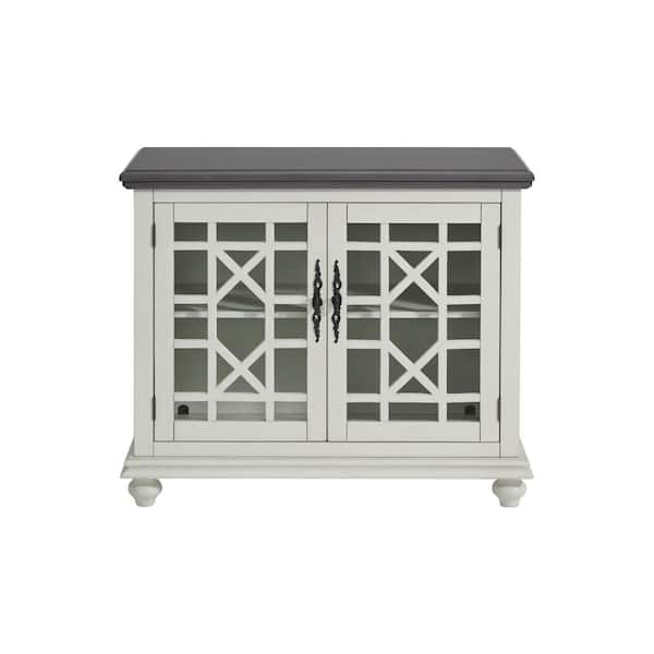 Elegant 38 in. White with Grey Top TV Stand Fits TVs up to 42 in. with Adjustable Shelf