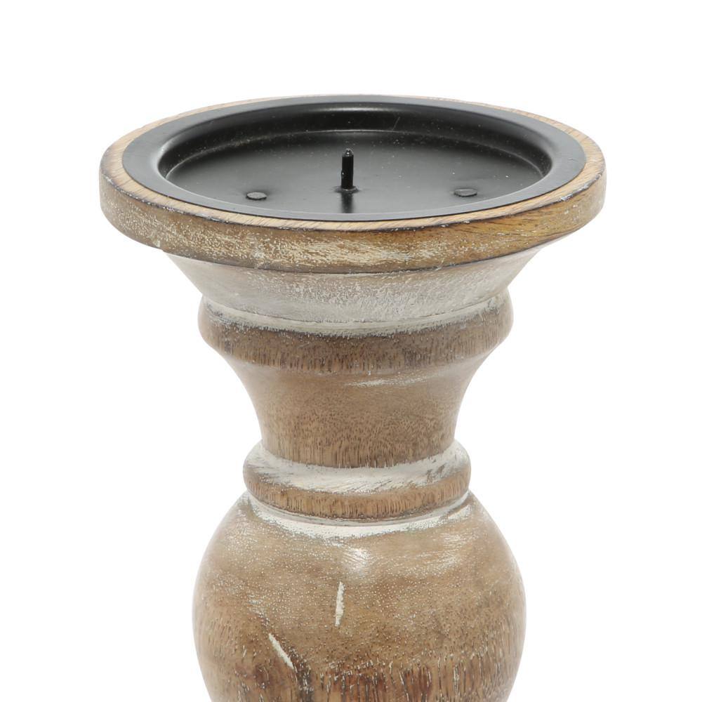 Distressed Light Brown Mango Wood Candle Holder Set