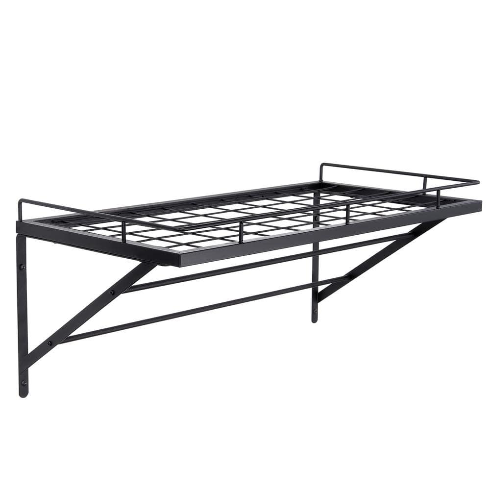 Black 24-Inch Wall-Mounted Metal Pot Rack with 12 Hooks