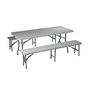 3-Piece Grey Folding Table Bench Set