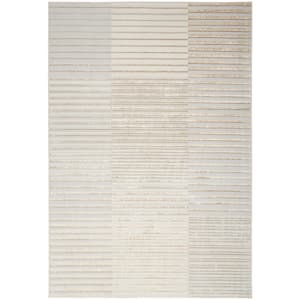 Brushstrokes Beige Silver 5 ft. x 7 ft. Abstract Contemporary Area Rug